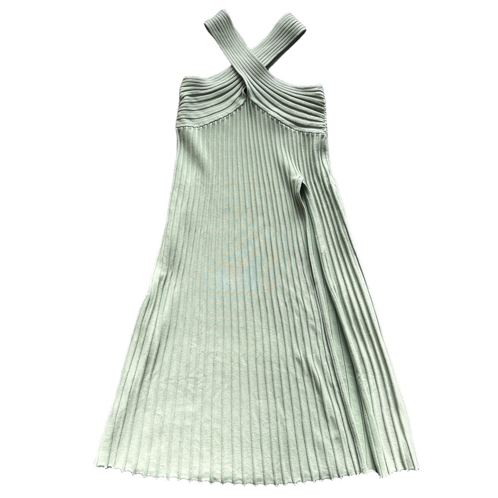 Sovere knit Midi Dress high slit halter ribbed small party going out green